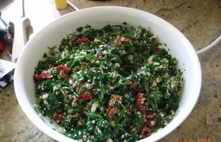 Tabbouleh with cucumber and cauliflower rice