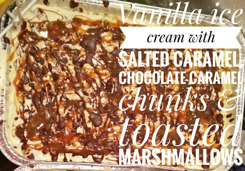 No base, toasted marshmallow, swirls of caramel, sprinkled with salt and topped with more caramel and hard crack chocolate. 