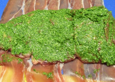 pesto on meat before wrapping