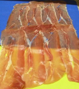 prosciutto laid out in two rows